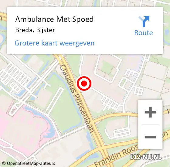 Locatie op kaart van de 112 melding: Ambulance Met Spoed Naar Breda, Bijster op 19 november 2019 14:54