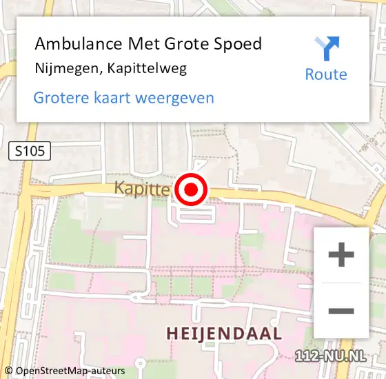 Locatie op kaart van de 112 melding: Ambulance Met Grote Spoed Naar Nijmegen, Kapittelweg op 19 november 2019 15:41