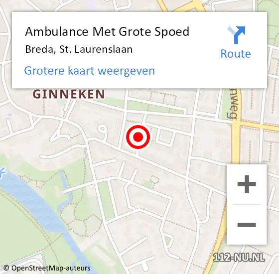 Locatie op kaart van de 112 melding: Ambulance Met Grote Spoed Naar Breda, St. Laurenslaan op 19 november 2019 16:20