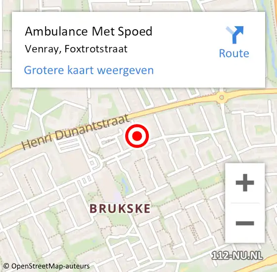 Locatie op kaart van de 112 melding: Ambulance Met Spoed Naar Venray, Foxtrotstraat op 19 november 2019 17:54