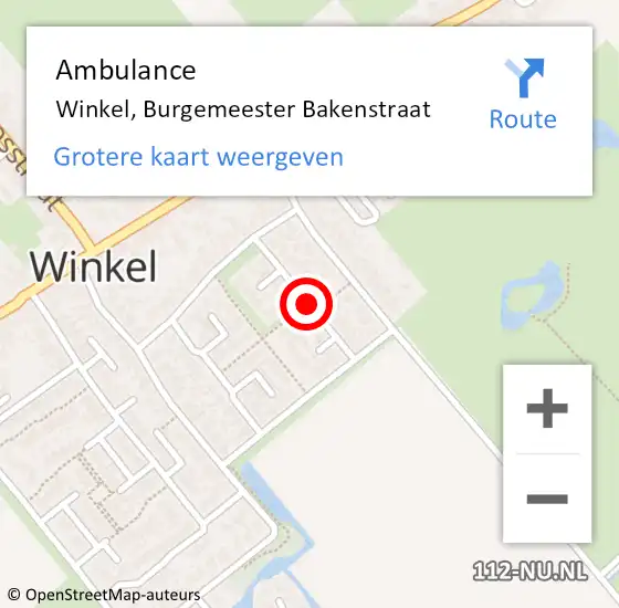 Locatie op kaart van de 112 melding: Ambulance Winkel, Burgemeester Bakenstraat op 19 november 2019 19:08