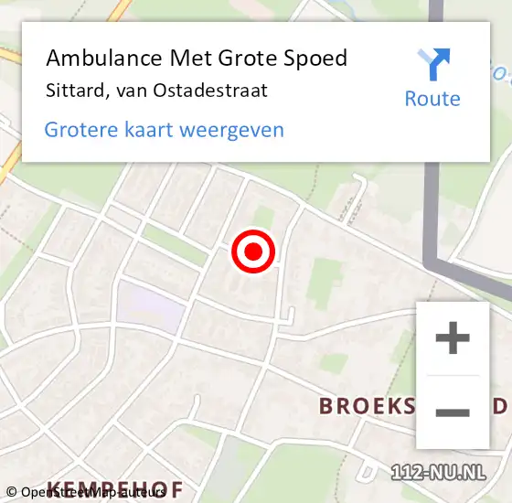 Locatie op kaart van de 112 melding: Ambulance Met Grote Spoed Naar Sittard, van Ostadestraat op 7 september 2013 21:21