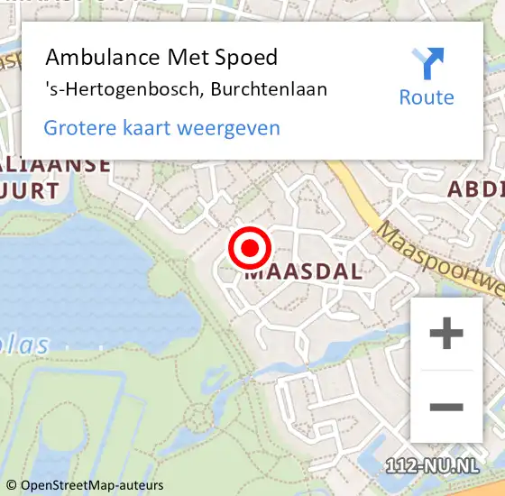 Locatie op kaart van de 112 melding: Ambulance Met Spoed Naar 's-Hertogenbosch, Burchtenlaan op 19 november 2019 22:33