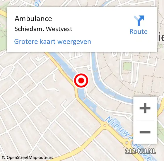Locatie op kaart van de 112 melding: Ambulance Schiedam, Westvest op 20 november 2019 01:46