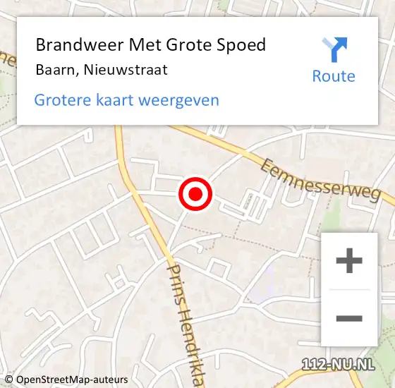 Locatie op kaart van de 112 melding: Brandweer Met Grote Spoed Naar Baarn, Nieuwstraat op 20 november 2019 03:43