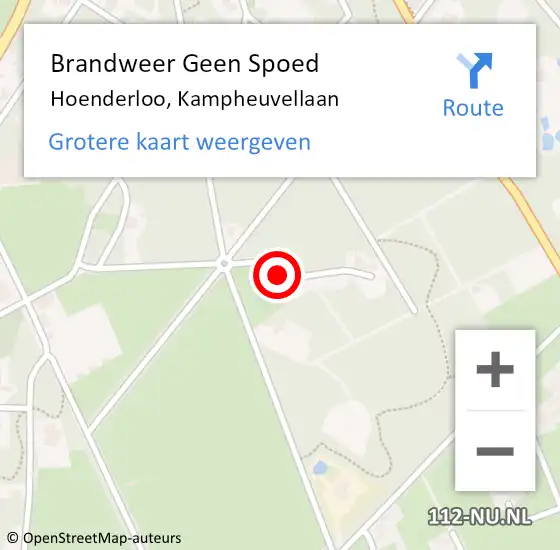 Locatie op kaart van de 112 melding: Brandweer Geen Spoed Naar Hoenderloo, Kampheuvellaan op 20 april 2014 11:01