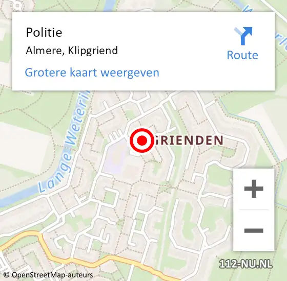 Locatie op kaart van de 112 melding: Politie Almere, Klipgriend op 20 november 2019 08:25