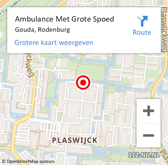 Locatie op kaart van de 112 melding: Ambulance Met Grote Spoed Naar Gouda, Rodenburg op 20 november 2019 08:31