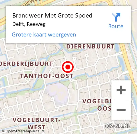 Locatie op kaart van de 112 melding: Brandweer Met Grote Spoed Naar Delft, Reeweg op 20 november 2019 08:38