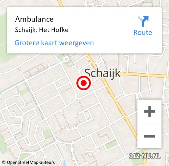 Locatie op kaart van de 112 melding: Ambulance Schaijk, Het Hofke op 20 november 2019 08:42