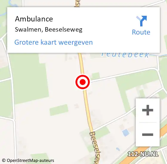 Locatie op kaart van de 112 melding: Ambulance Swalmen, Beeselseweg op 20 november 2019 08:50