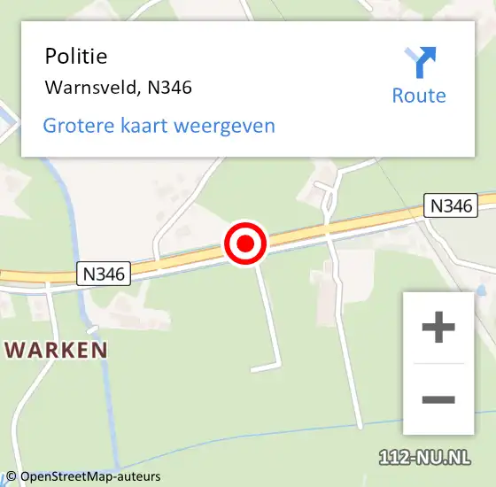 Locatie op kaart van de 112 melding: Politie Warnsveld, N346 op 20 november 2019 08:52