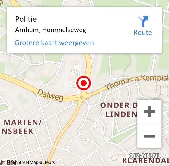 Locatie op kaart van de 112 melding: Politie Arnhem, Hommelseweg op 20 november 2019 09:17