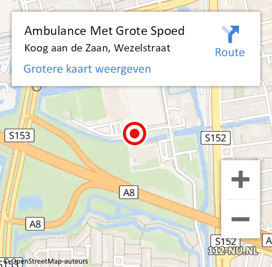 Locatie op kaart van de 112 melding: Ambulance Met Grote Spoed Naar Koog aan de Zaan, Wezelstraat op 20 november 2019 09:41