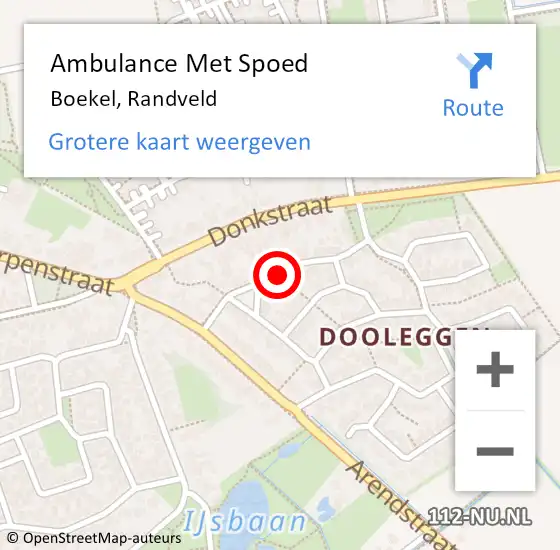 Locatie op kaart van de 112 melding: Ambulance Met Spoed Naar Boekel, Randveld op 20 november 2019 10:18