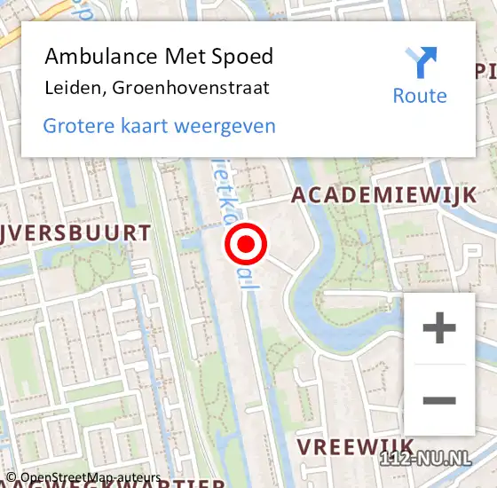 Locatie op kaart van de 112 melding: Ambulance Met Spoed Naar Leiden, Groenhovenstraat op 20 november 2019 10:58