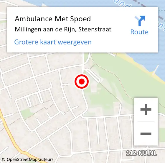 Locatie op kaart van de 112 melding: Ambulance Met Spoed Naar Millingen aan de Rijn, Steenstraat op 20 november 2019 11:58