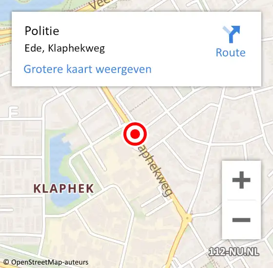 Locatie op kaart van de 112 melding: Politie Ede, Klaphekweg op 20 november 2019 12:08
