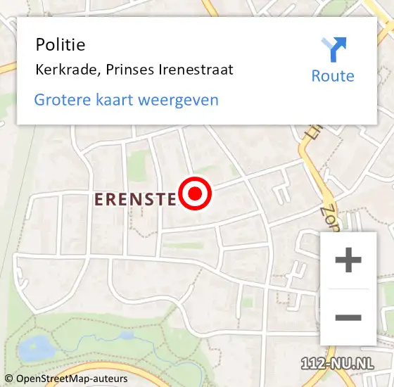 Locatie op kaart van de 112 melding: Politie Kerkrade, Prinses Irenestraat op 20 november 2019 12:11