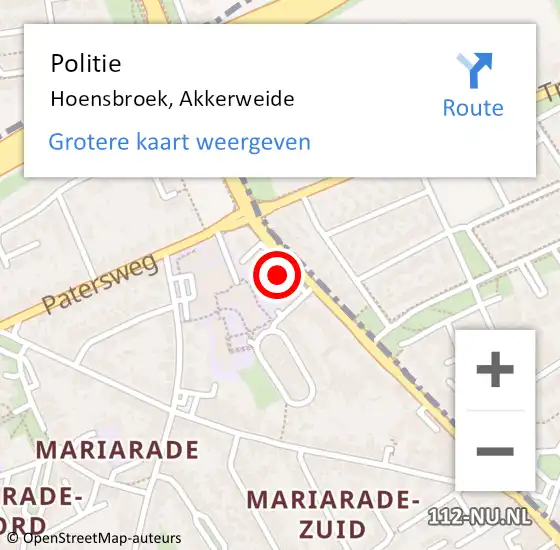 Locatie op kaart van de 112 melding: Politie Hoensbroek, Akkerweide op 20 november 2019 13:35