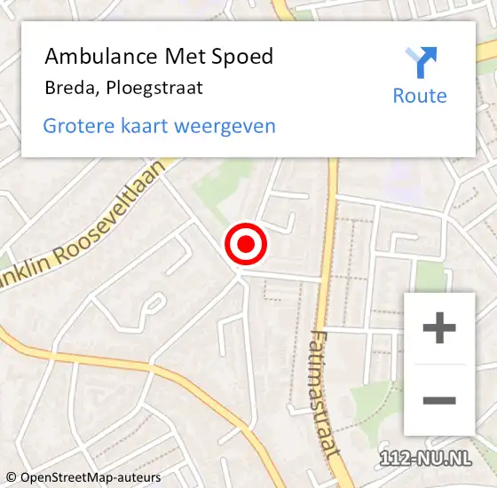Locatie op kaart van de 112 melding: Ambulance Met Spoed Naar Breda, Ploegstraat op 20 november 2019 13:55