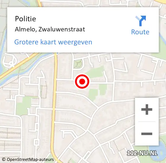 Locatie op kaart van de 112 melding: Politie Almelo, Zwaluwenstraat op 20 november 2019 14:30