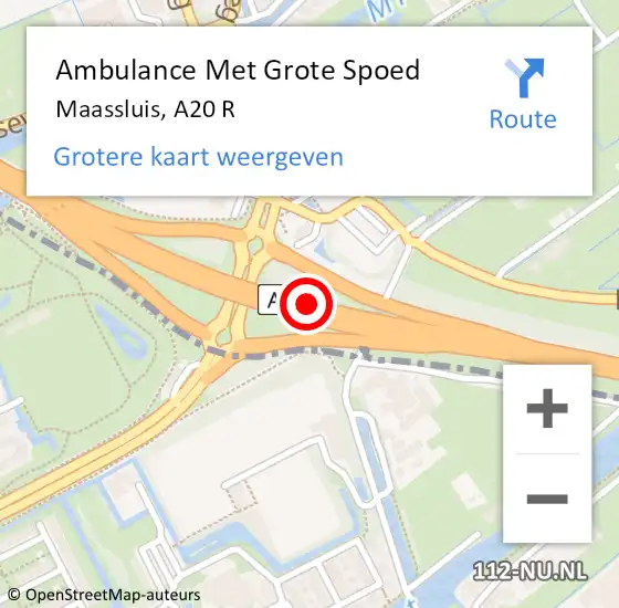 Locatie op kaart van de 112 melding: Ambulance Met Grote Spoed Naar Maassluis, A20 R op 20 november 2019 14:42