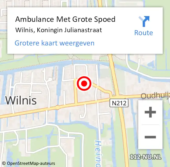 Locatie op kaart van de 112 melding: Ambulance Met Grote Spoed Naar Wilnis, Koningin Julianastraat op 20 april 2014 12:00