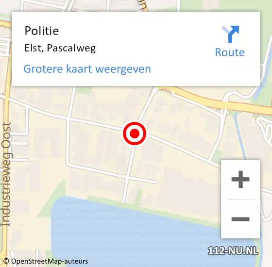 Locatie op kaart van de 112 melding: Politie Elst, Pascalweg op 20 november 2019 17:06