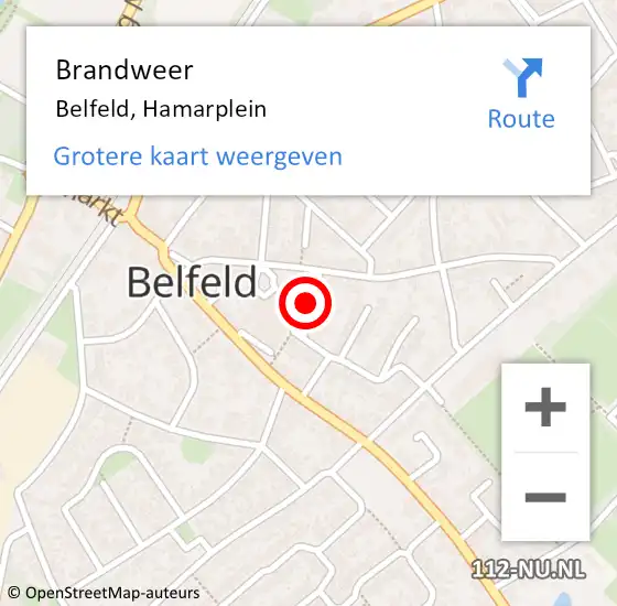 Locatie op kaart van de 112 melding: Brandweer Belfeld, Hamarplein op 20 november 2019 17:19