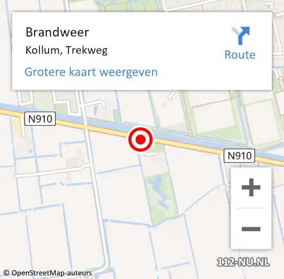 Locatie op kaart van de 112 melding: Brandweer Kollum, Trekweg op 20 november 2019 17:45