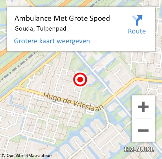 Locatie op kaart van de 112 melding: Ambulance Met Grote Spoed Naar Gouda, Tulpenpad op 20 april 2014 12:27