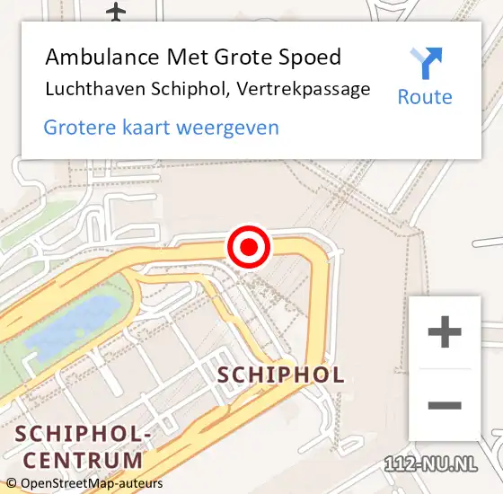 Locatie op kaart van de 112 melding: Ambulance Met Grote Spoed Naar Luchthaven Schiphol, Vertrekpassage op 20 november 2019 19:54