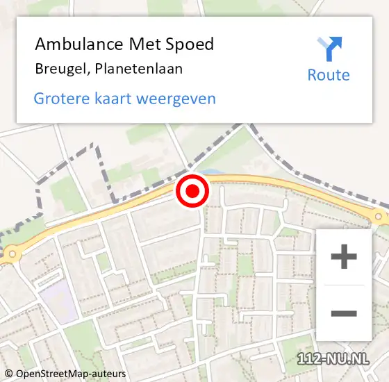 Locatie op kaart van de 112 melding: Ambulance Met Spoed Naar Breugel, Planetenlaan op 20 november 2019 20:46