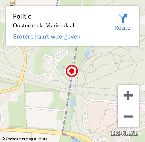 Locatie op kaart van de 112 melding: Politie Oosterbeek, Mariendaal op 21 november 2019 01:20