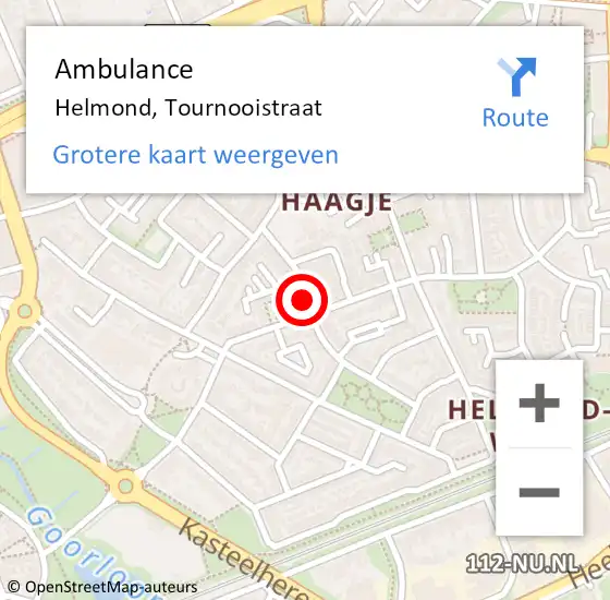 Locatie op kaart van de 112 melding: Ambulance Helmond, Tournooistraat op 21 november 2019 01:36