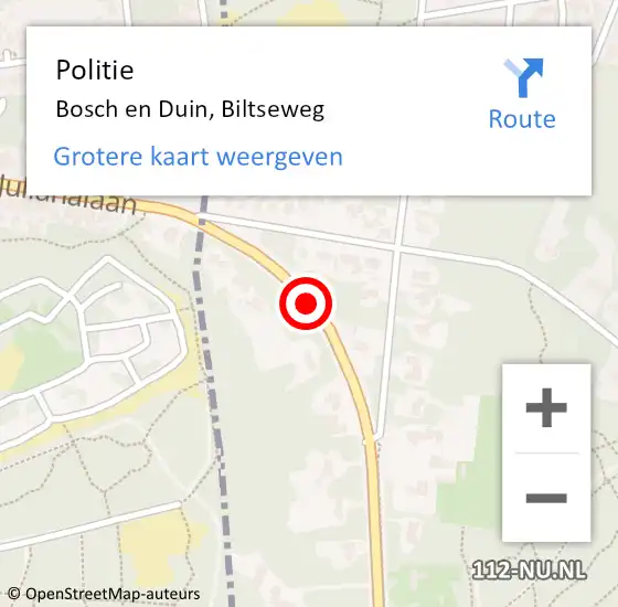 Locatie op kaart van de 112 melding: Politie Bosch en Duin, Biltseweg op 21 november 2019 07:47