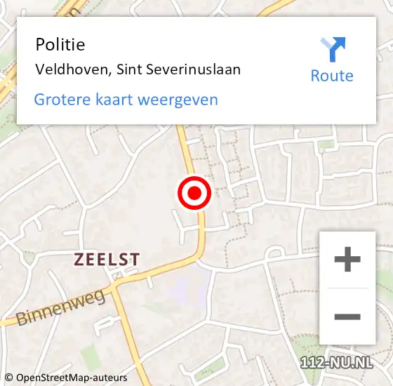 Locatie op kaart van de 112 melding: Politie Veldhoven, Sint Severinuslaan op 21 november 2019 09:33
