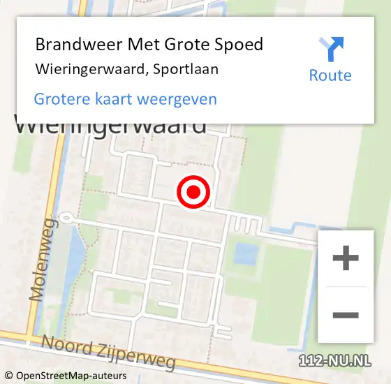 Locatie op kaart van de 112 melding: Brandweer Met Grote Spoed Naar Wieringerwaard, Sportlaan op 21 november 2019 09:46