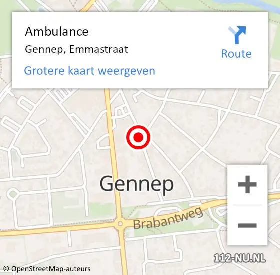 Locatie op kaart van de 112 melding: Ambulance Gennep, Emmastraat op 21 november 2019 09:52