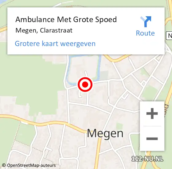 Locatie op kaart van de 112 melding: Ambulance Met Grote Spoed Naar Megen, Clarastraat op 21 november 2019 09:54
