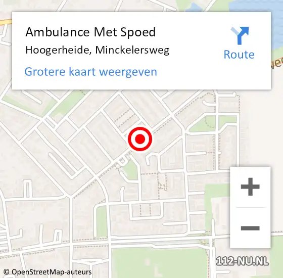 Locatie op kaart van de 112 melding: Ambulance Met Spoed Naar Hoogerheide, Minckelersweg op 21 november 2019 10:50