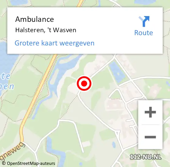 Locatie op kaart van de 112 melding: Ambulance Halsteren, 't Wasven op 21 november 2019 12:05