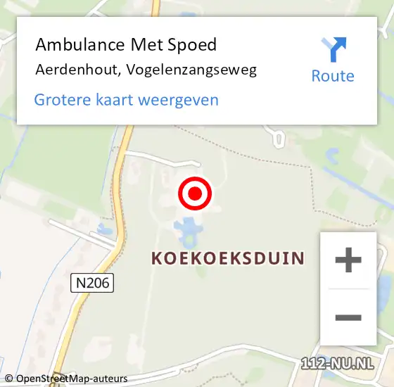 Locatie op kaart van de 112 melding: Ambulance Met Spoed Naar Aerdenhout, Vogelenzangseweg op 21 november 2019 13:24