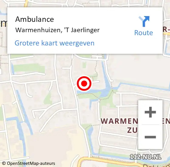 Locatie op kaart van de 112 melding: Ambulance Warmenhuizen, 'T Jaerlinger op 21 november 2019 13:56