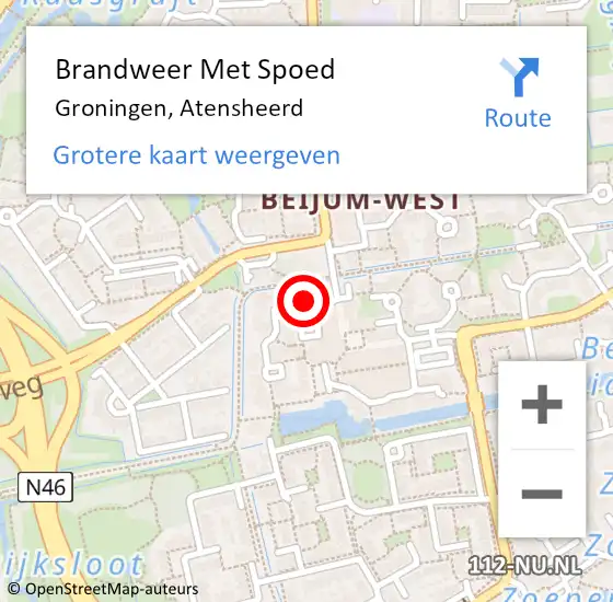 Locatie op kaart van de 112 melding: Brandweer Met Spoed Naar Groningen, Atensheerd op 21 november 2019 14:05