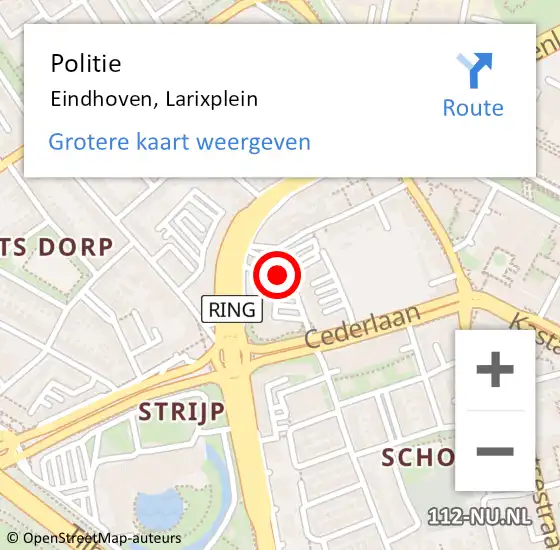 Locatie op kaart van de 112 melding: Politie Eindhoven, Larixplein op 21 november 2019 16:14