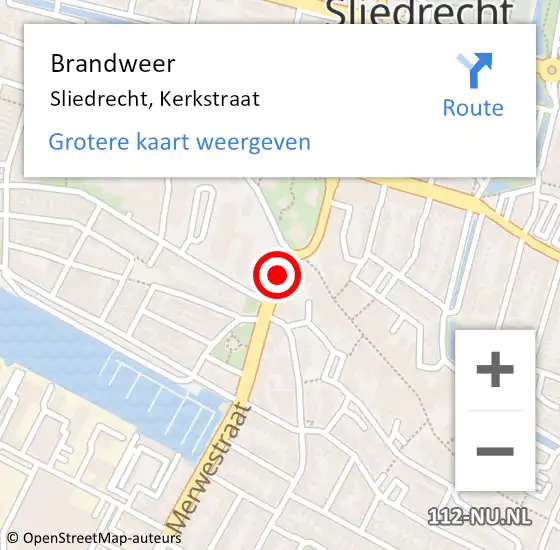 Locatie op kaart van de 112 melding: Brandweer Sliedrecht, Kerkstraat op 21 november 2019 16:25