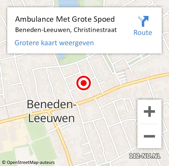 Locatie op kaart van de 112 melding: Ambulance Met Grote Spoed Naar Beneden-Leeuwen, Christinestraat op 21 november 2019 18:58