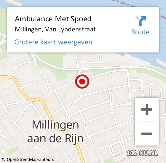 Locatie op kaart van de 112 melding: Ambulance Met Spoed Naar Millingen aan de Rijn, van Lyndenstraat op 21 november 2019 19:58